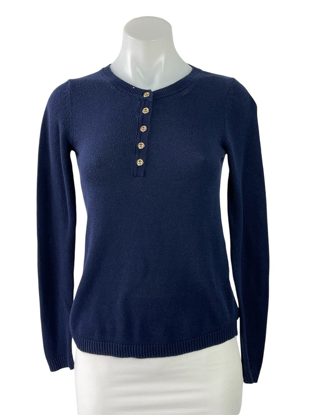 Lilly Pulitzer Womens Blue Long Sleeve Button Henley Pullover Sweater Top Sz XS